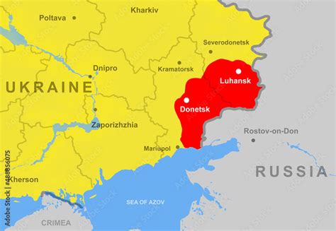 Ukraine With Donetsk And Luhansk Donbass On Europe Map Close Up