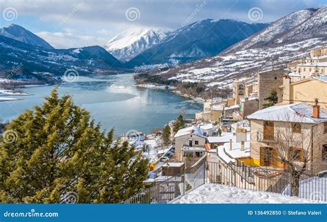 The Beautiful Village Of Barrea During Winter Season Province Of L
