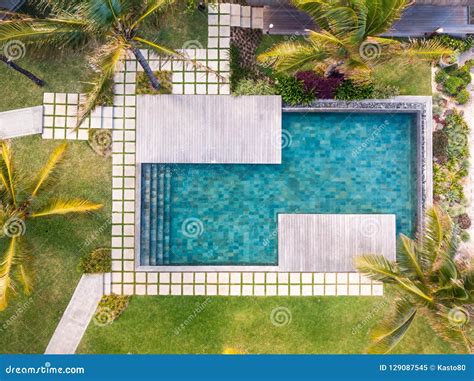 Aerial View Of Luxury Hotel Resort With Swimming Pool With Stair And