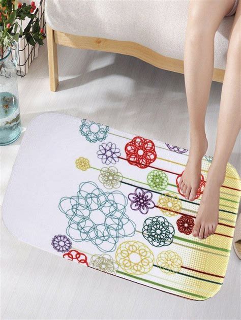 55 Off Flower Shape Geometric Pattern Flannel Antislip Bathroom Rug