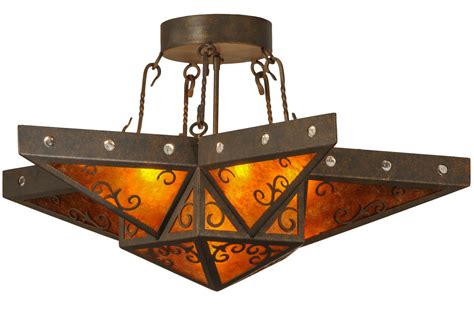 Falls between a flush mount fixture and a chandelier in style and hangs approximately 4 to 8 from the ceiling. Meyda 146797 Star Semi-Flush Mount Ceiling Fixture