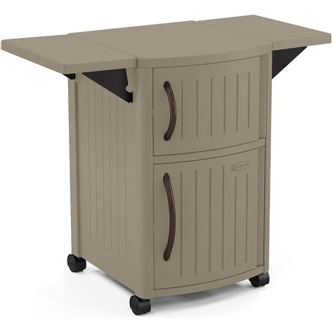 Suncast Portable Outdoor Patio Prep Serving Station Table And Cabinet