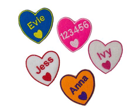 Personalised Embroidery Name Heart Patch Badge Many Colours Iron On Sew