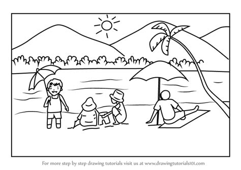 Learn How To Draw Summer Beach Scene Beaches Step By Step Drawing