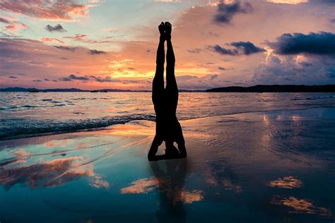 Yoga On Beach Yoga Beach People Health Meditation Sunset Sea