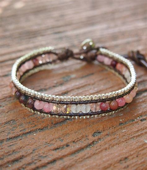 pink-jade-beaded-mix-single-wrap-bracelet-with-chain