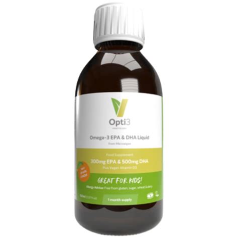 Opti3 Omega 3 Epa And Dha Liquid Mild Orange Flavour 150ml Vegetology