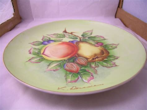 Vintage Fruit Plate Pear Peach Berries Figs Signed Art Etsy