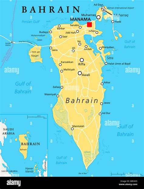 Bahrain Political Map With Capital Manama Island Country Archipelago