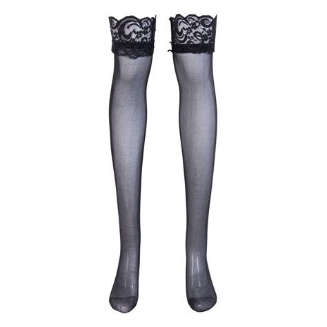 Women Sexy See Through Sheer Mesh Lace Stay Up Hold Ups Over Knee Long Thigh High Stocking