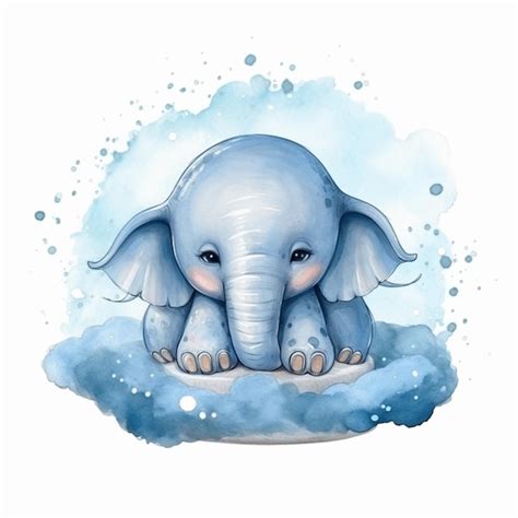 Hay Un Elefante Bebé Sentado En Una Nube Con La Trompa Levantada Ai