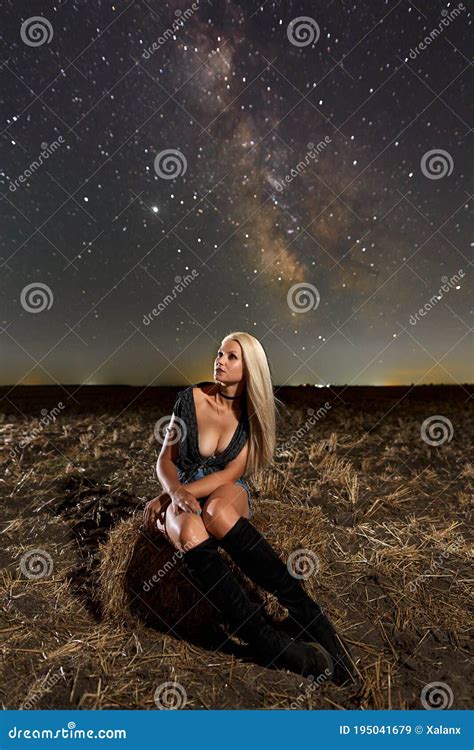 gorgeous cowgirl under milky way stock image image of long astrology 195041679