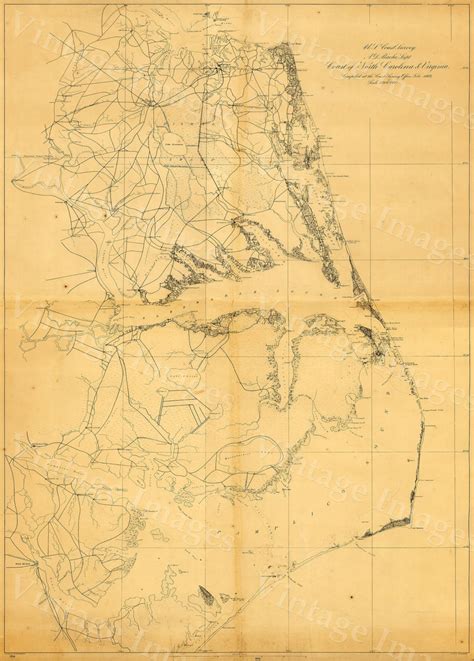 Outer Banks Map 1862 Coastal Map Restoration Hardware Style Vintage Map