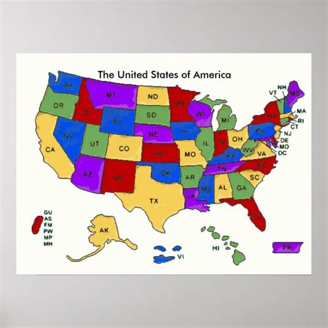 Colorful United States Maps School Poster Zazzle