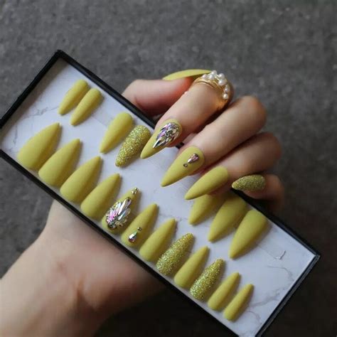 Almond Shape Press On Nails 28 Pcs Full Set Glitter And Etsy