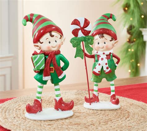 Set Of 2 10 Holiday Elf Figurines By Valerie