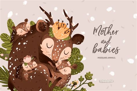 Mother And Baby Woodland Animals Animal Illustrations Creative Market