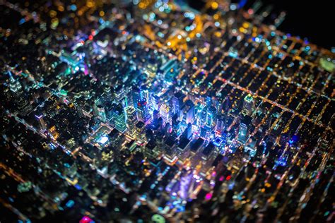 Cityscape City Lights Usa Night Aerial View Bokeh New York City