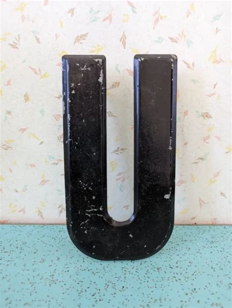 Vintage Metal 75and Tall Marquee Letter U Flaking Black Paint 2199