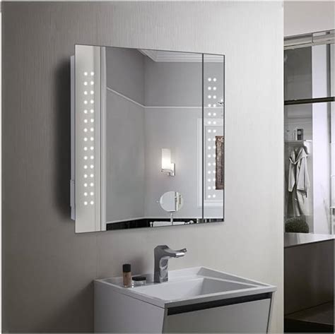 Illuminated Bathroom Mirror Cabinet With Led Light Motion Sensor And Shaver Socket 650 X 600mm