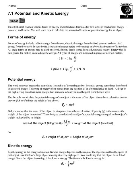 43 Kinetic And Potential Energy Calculations Worksheet Answers