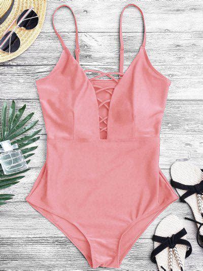 Shaping Crisscross Plunge One Piece Swimsuit Pink One Pieces S Zaful