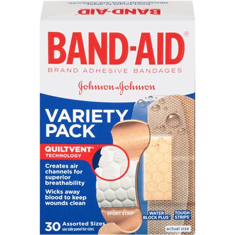 Band Aid Adhesive Bandages Variety Pack Assorted Sizes 30 Ea