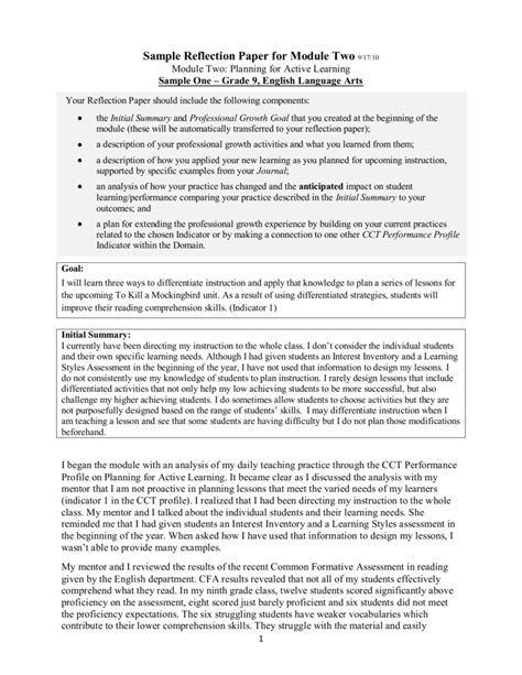 Read this essay on end of module reflection paper. Sample Reflection Paper for Module Two 9/17/10
