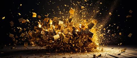 3d Rendering Of Explosion Of Gold Particles Explosion Of Golden Cubes