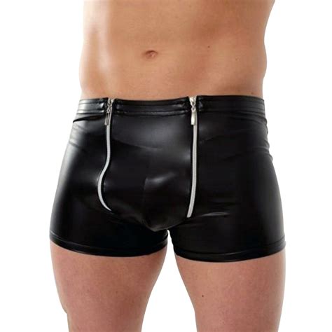 Mens Patent Leather Boxer Shorts Wetlook Clubwear Gay Underwear Erotic