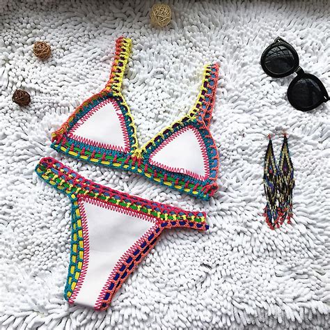 micro bikini 2022 women handmade crochet knit swimwear halter patchwork bathing suit swimsuit
