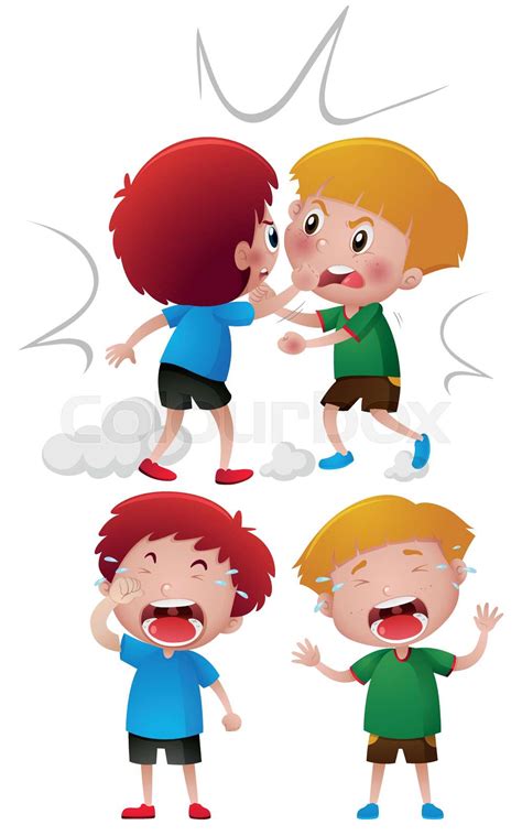 Two Boys Fighting And Crying Stock Vector Colourbox
