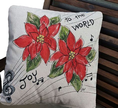 Red Christmas Poinsettias Hand Painted Pillow Christmas Etsy Hand