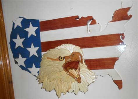 Eagle With United States Wood Wall Decor Painting Handcrafted Wood