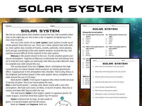 Solar System Reading Comprehension Passage And Questions Pdf