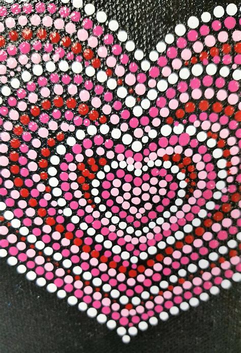 Dot Painted Heart Valentine Mandala Art Dot Art Black Etsy