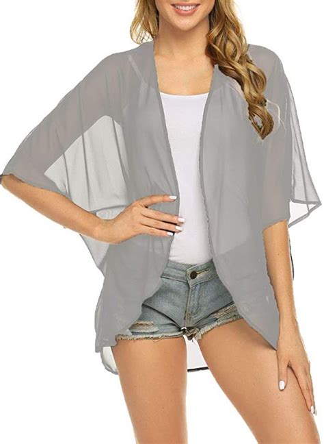 Newchoice Womens Sheer Kimono Cardigan Loose Cover Up Casual Blouse Tops Light Gray M