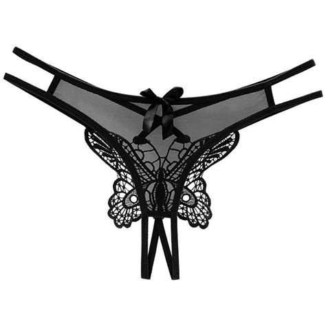 Women Sexy Lingerie Open Crotch Panties Embroidered Butterfly Lace Panties Underwear Crotchless