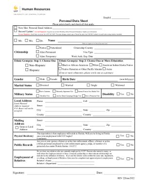 Fillable Online Hr Ucf New Hire Personal Data Form Employee California State Fill Fax