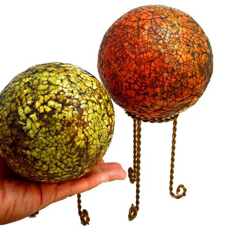 Papier Mache Accent Balls With Stands Set Of Two Decorative Spheres