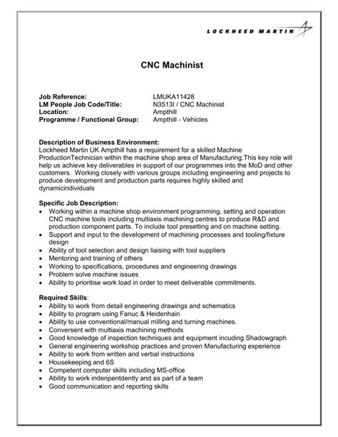CNC Machinist - Lockheed Martin