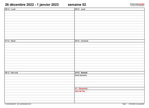 Calendrier Hebdomadaire 2023 Excel Word Et Pdf Agenda 2023