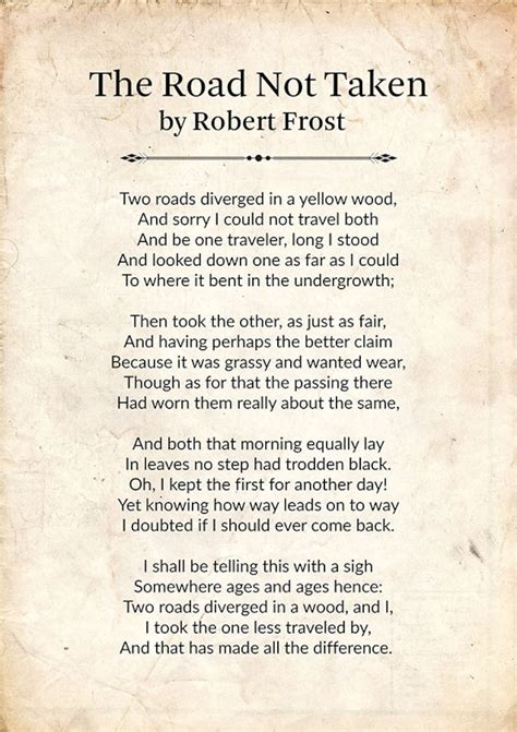 The Road Not Taken By Robert Frost Robert Frost Poetry Wall Etsy