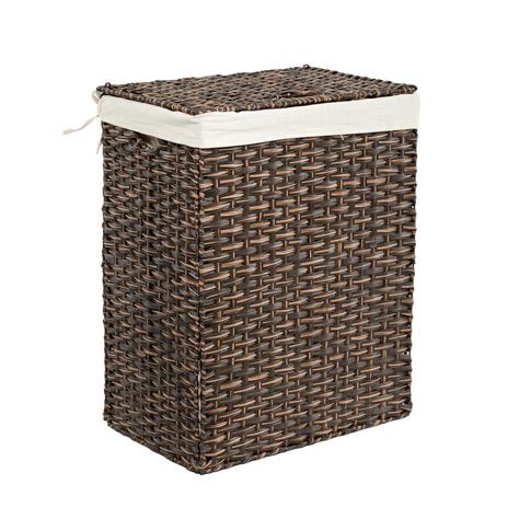 Seville Classics Lidded Rectangular Mocha Brown Collapsible Plastic Wicker Laundry Hamper Basket