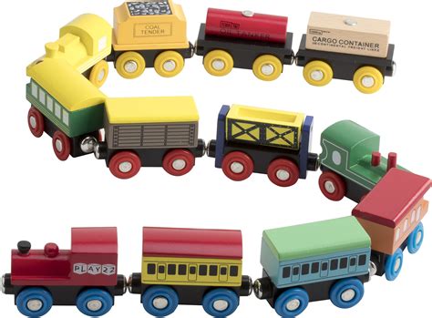 Play22 6006 Wooden 12 Pcs Magnetic Includes 3 Engines Toy Train Sets