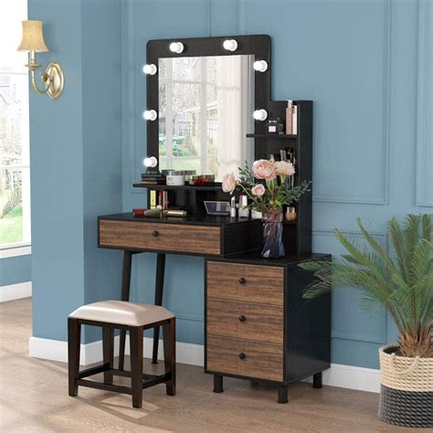 Makeup Table With Mirror Vanity Table Set With 3 Pane Mirror