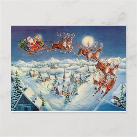 Santa Sleigh And Reindeer By Sharon Sharpe Holiday Postcard In 2020 Vintage