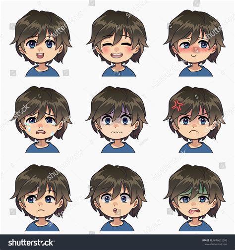 Vector Isolated Set Color Anime Boy Stock Vector Royalty Free