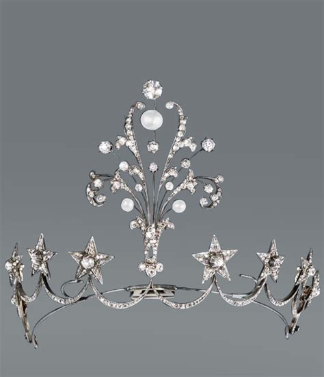 A Pearl And Diamond Tiara Circa 1890 Set With Diamonds Mounted In