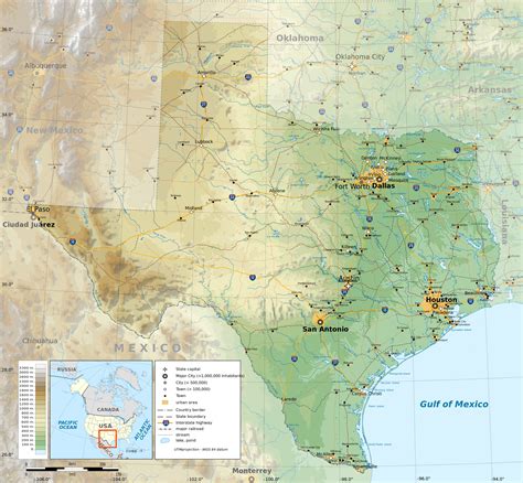 Large Detailed Physical Map Of The State Of Texas With Roads Highways